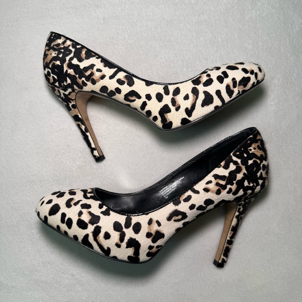 WHBM Leopard Print Calf Hair Pony Hair Heels